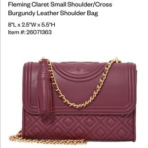 Tory Burch Fleming Leather Shoulder Crossbody Bag Claret WINE RED AUTHENTIC
